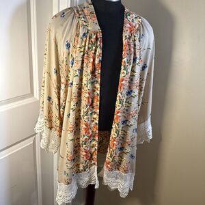 Umgee Cardigan Kimono Boho Floral Sz M/L Open Front Duster Coverup Gypsy
